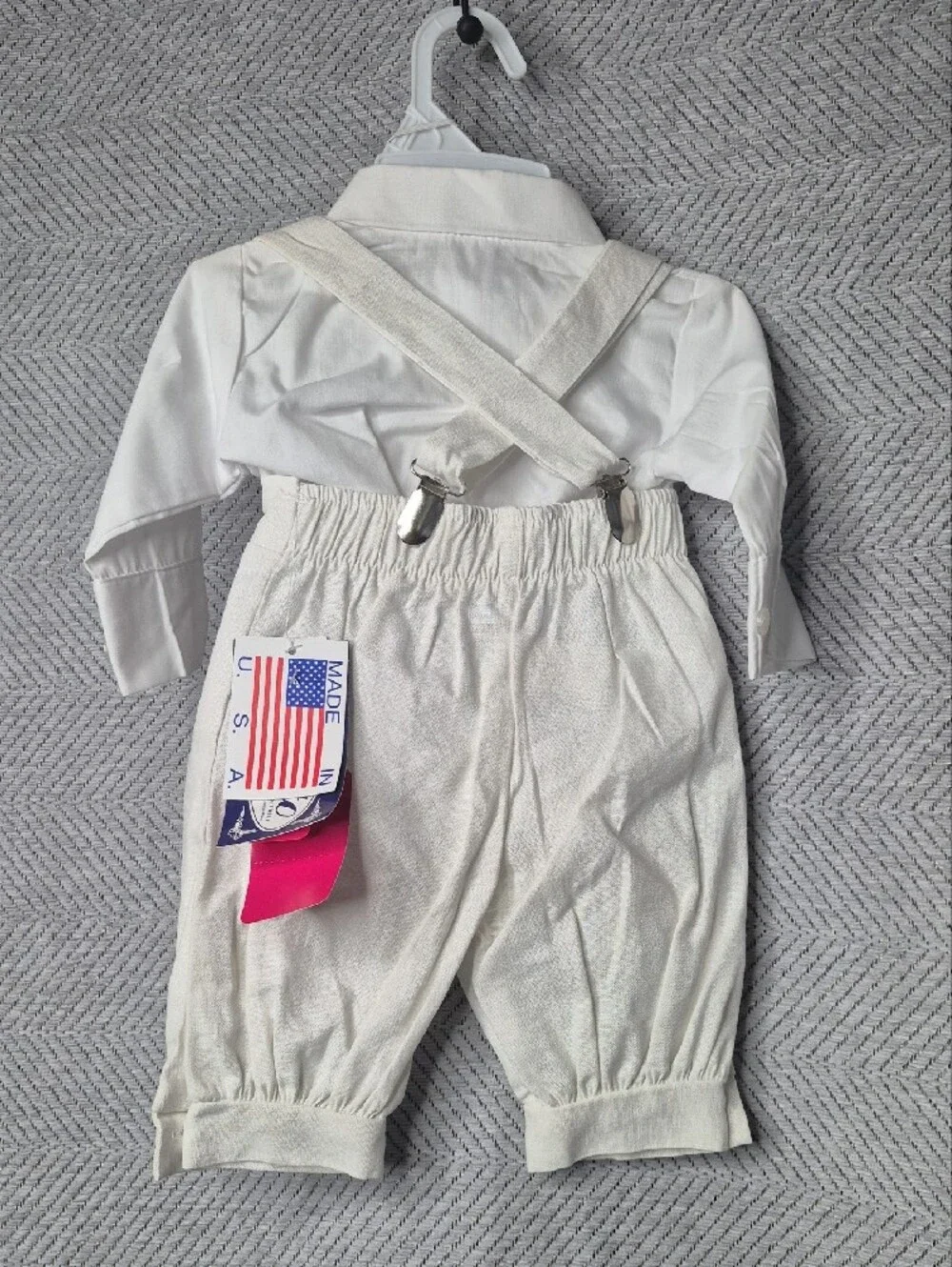 NWT Lito Boys White Christening Baptism Suspender Shirt Shorts Hat 3pcs Set 0-3M